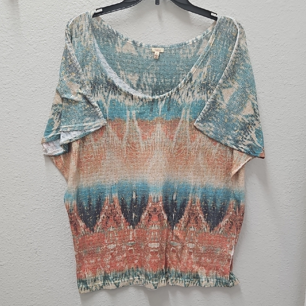 Reba Relaxed Blue and Orange Cap Sleeve Top